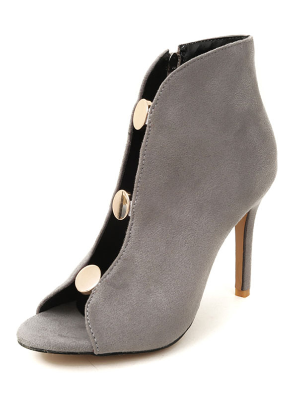 Grey Sandal Booties Suede Ankle Boots 