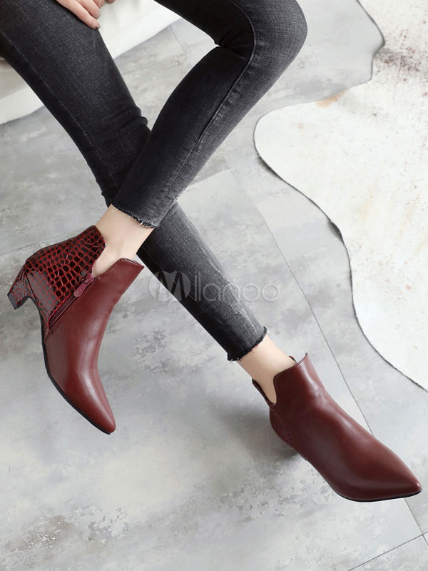 burgundy kitten heel ankle boots