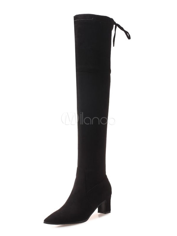 black thigh high boots chunky heel