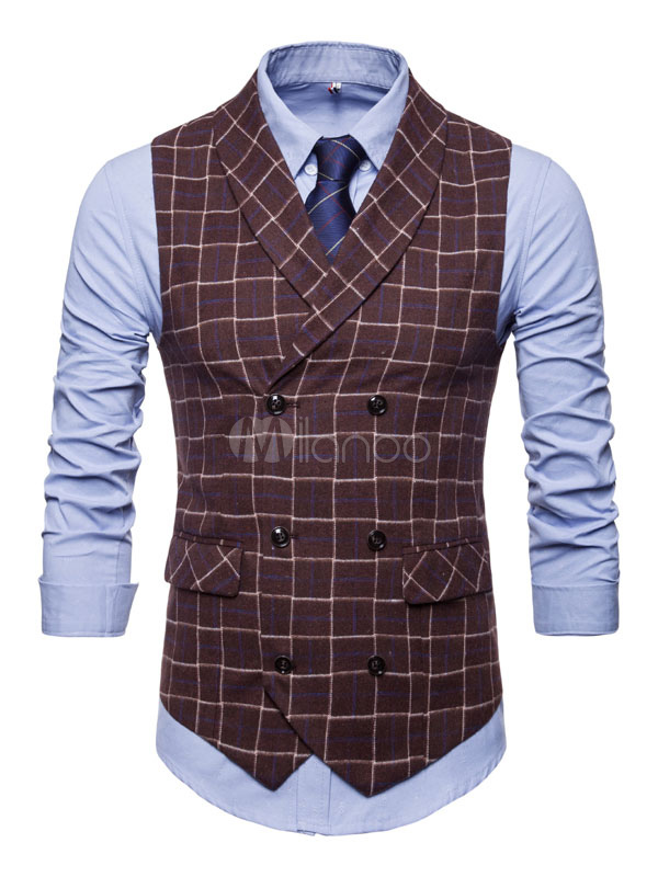 Solove-Suit Gilet Da Uomo In Gilet Scozzese Tweed Slim Fit Per