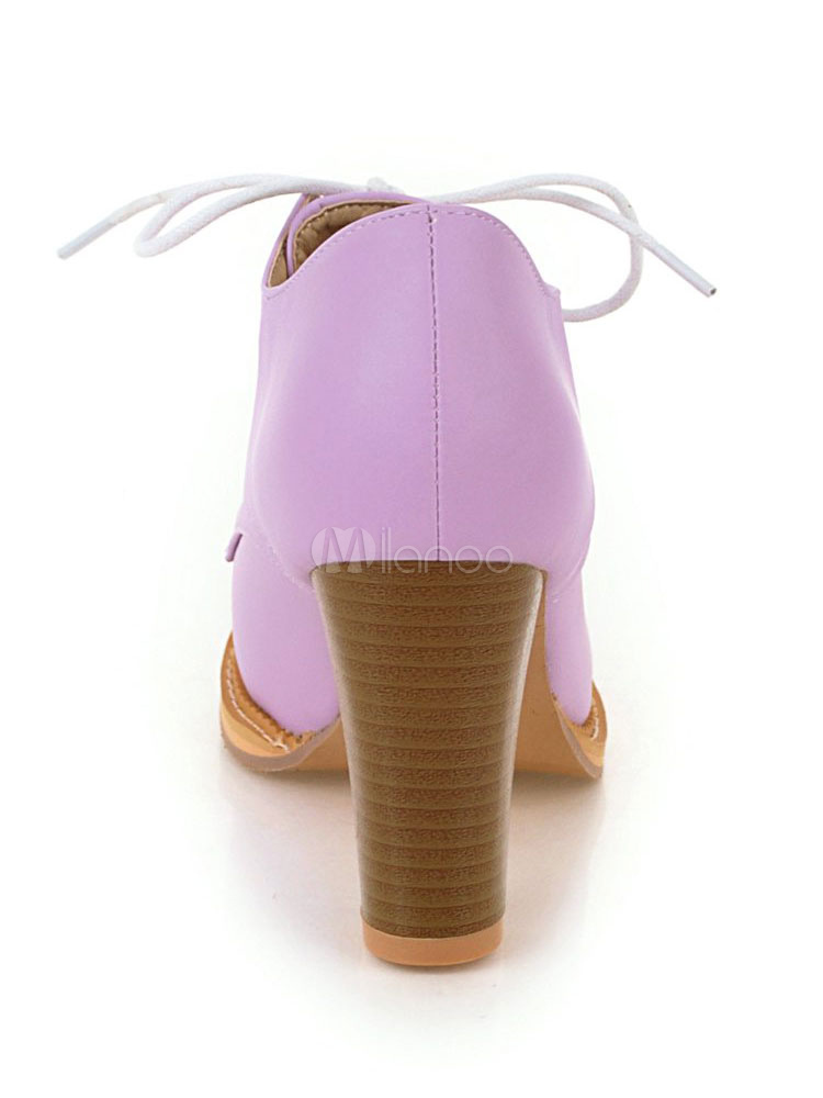 White Oxford Shoes Women Round Toe Lace Up High Heels - Milanoo.com