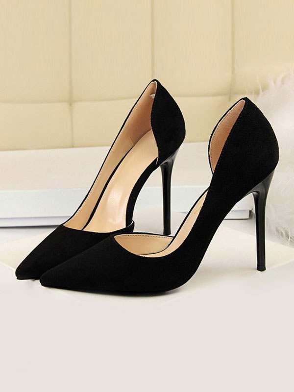 Chaussures Chaussures femme | Chaussures à talons hauts escarpins à talon aigu noirs en daim bout pointu sans lacets - DD68006