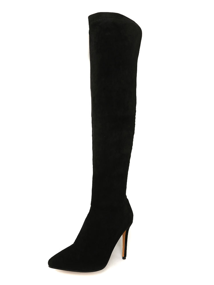 Red Over The Knee Boots Suede Pointed Toe Wide Calf High Heel Boots ...