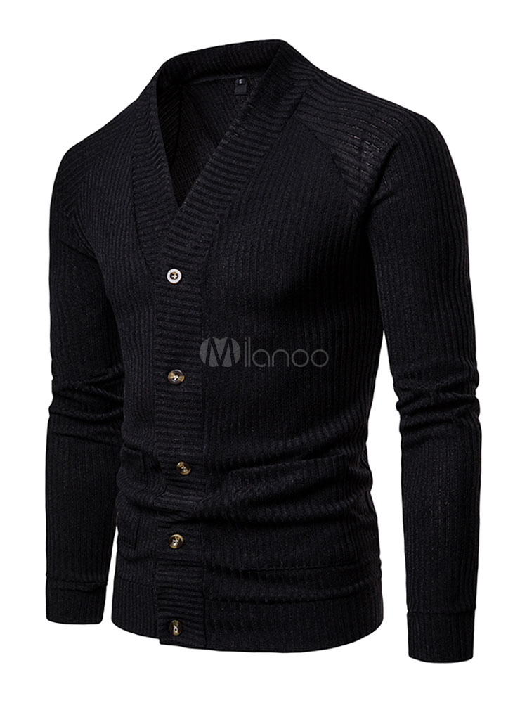 Men Knit Wear Button Up Long Sleeve Cardigan - Milanoo.com