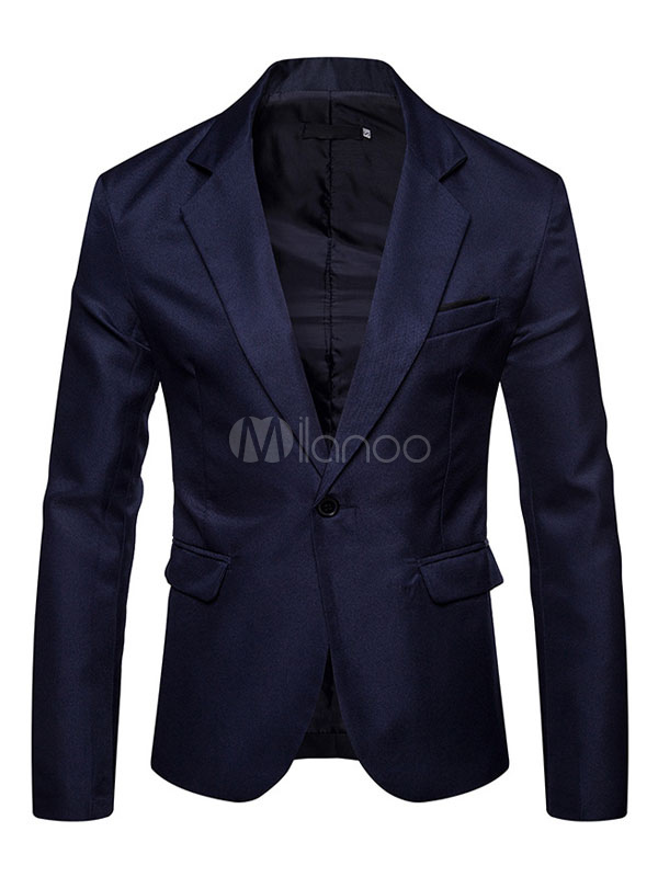 Men Casual Blazer Notch Collar One Button Slit Pocket Long Sleeve ...