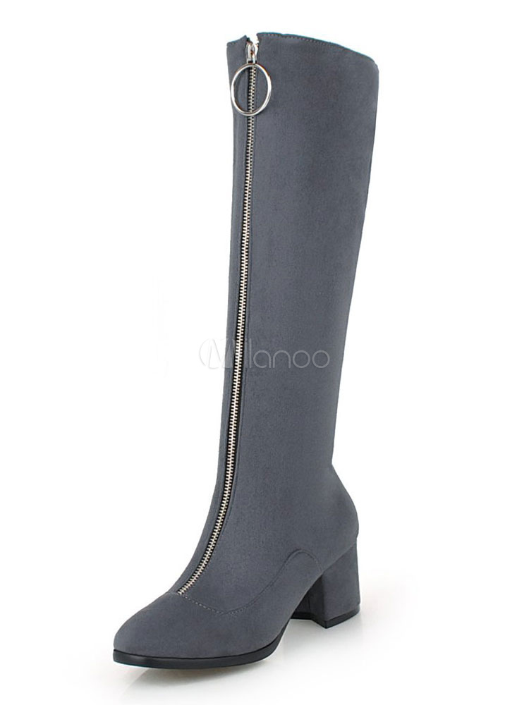 grey knee high boots no heel