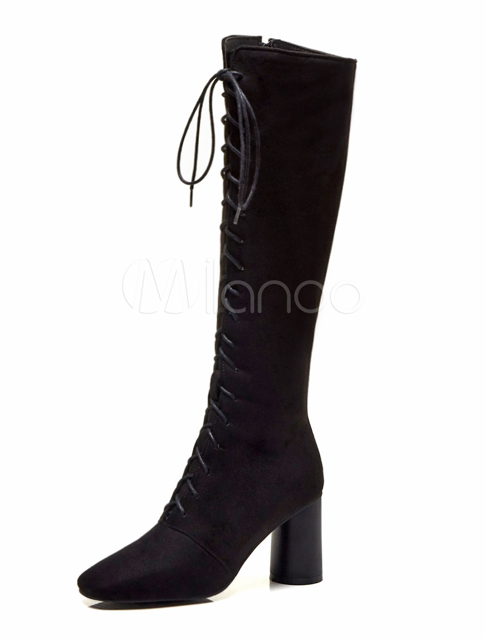 black suede lace up knee high boots