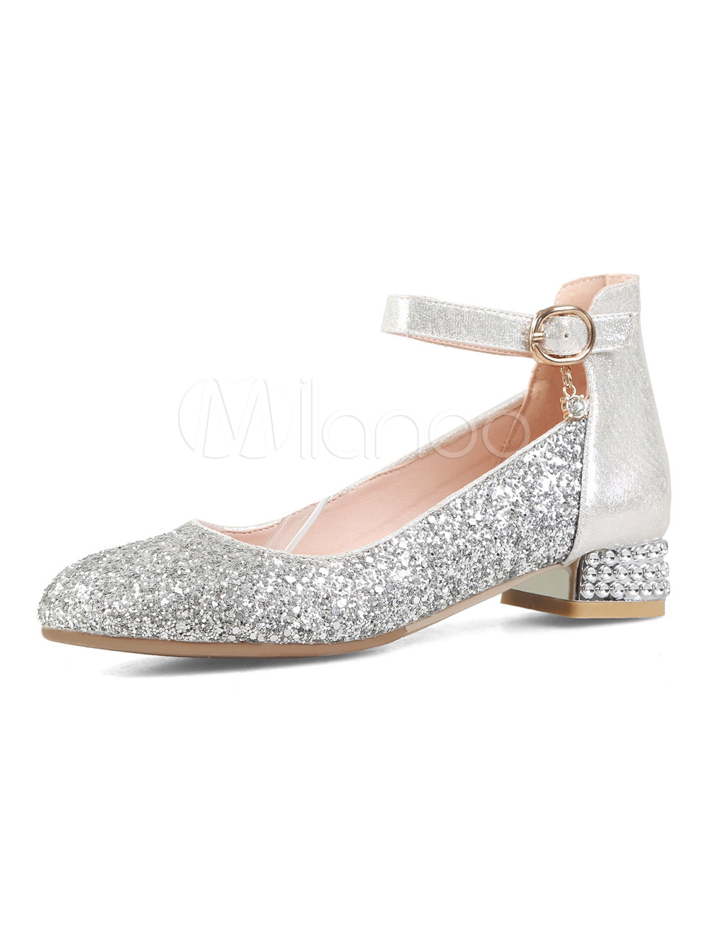 silver round toe heels