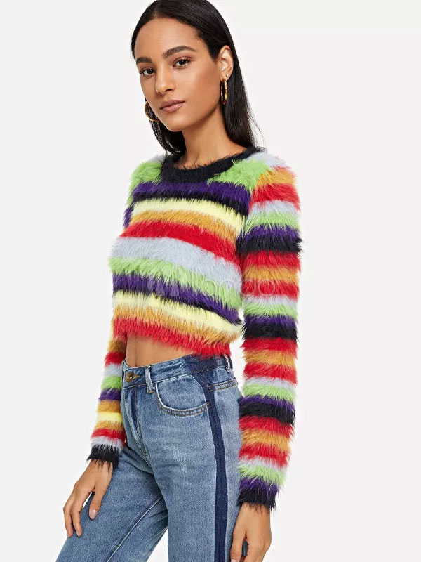 rainbow fuzzy sweater