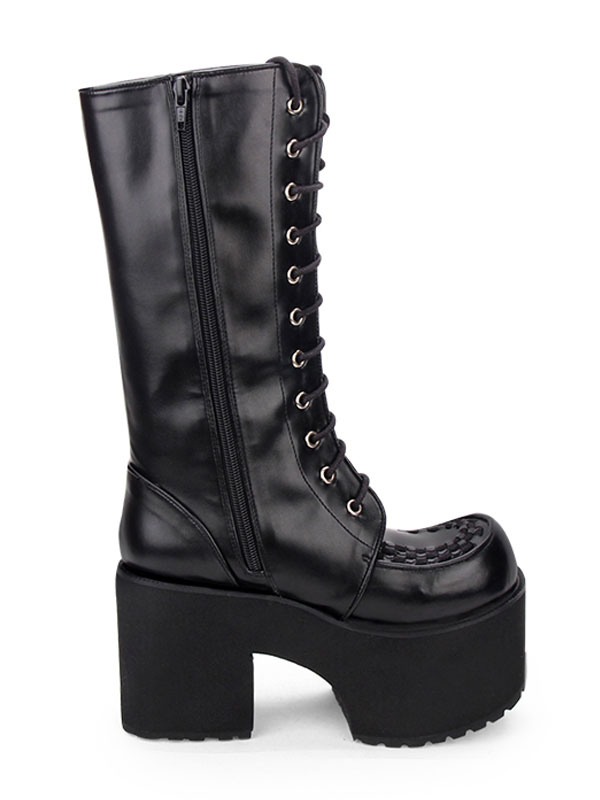 Gothic Lolita Boots Grommet Lace Up Zipper Platform High Heel Black ...