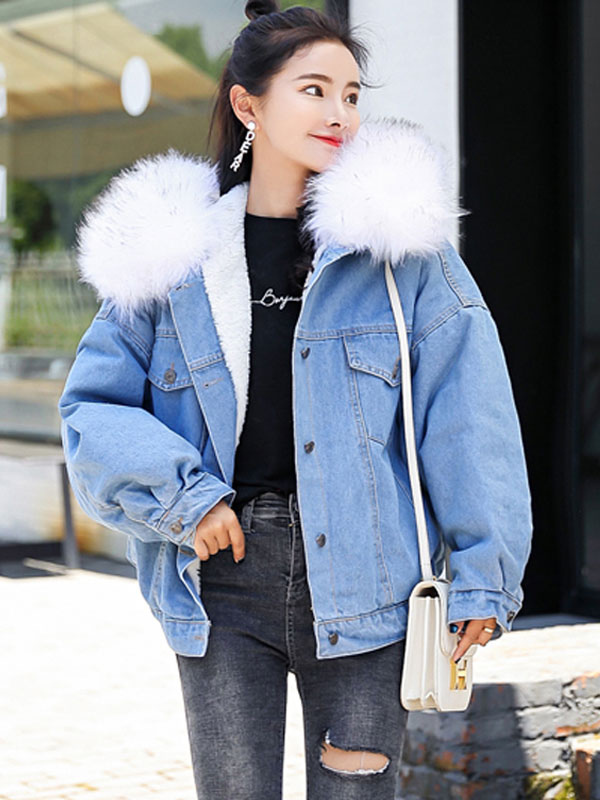 denim jacket with blue fur