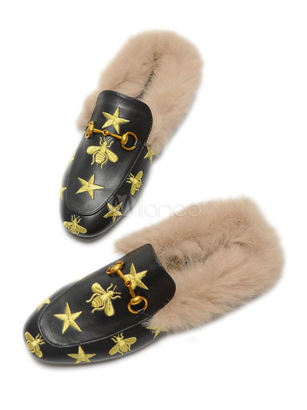 fur backless loafers womens