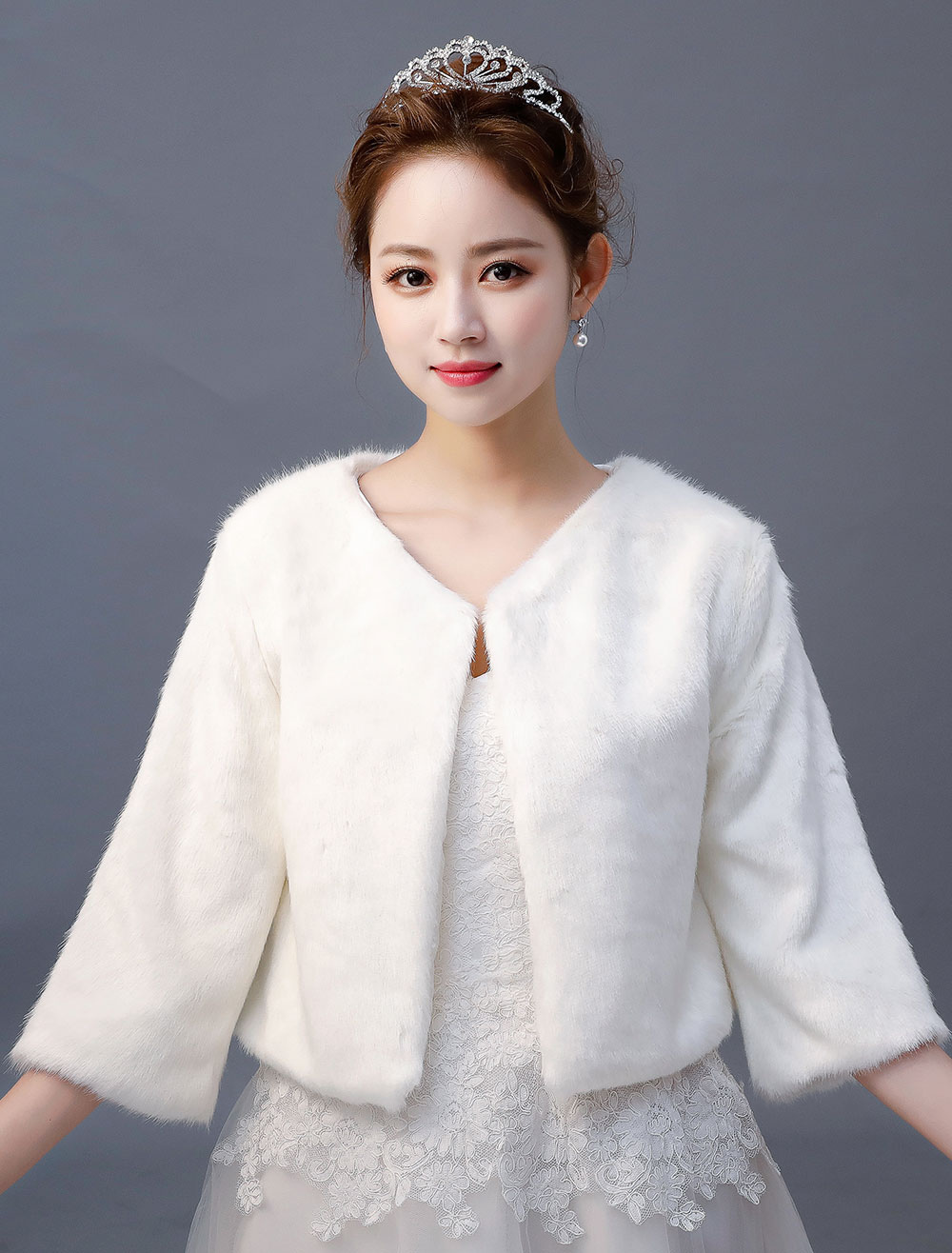 Faux Fur Wedding Jacket Ivory Bridal Party Winter Top