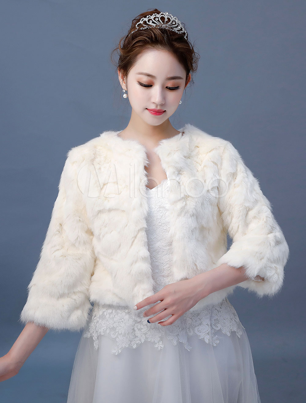 Champagne Wedding Jacket Long Sleeve Faux Fur Wrap Bridal Winter Top ...