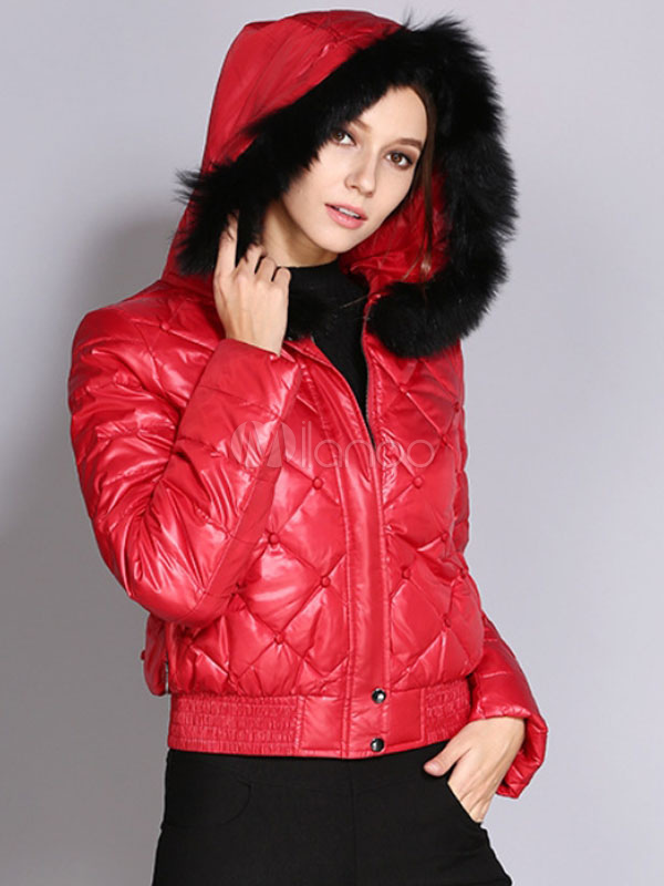 women's short puffer jacket with hood