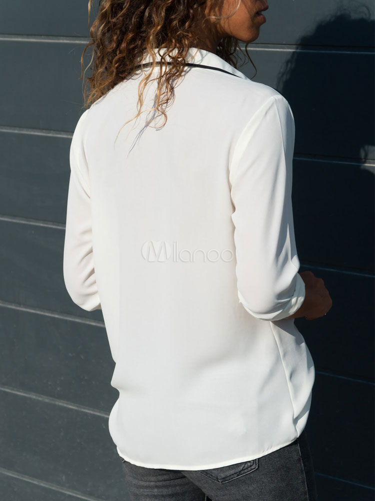 Chemisier Blanc Femme Carriage Court - Taille 10 - Manches Longues - Col Boutonné
