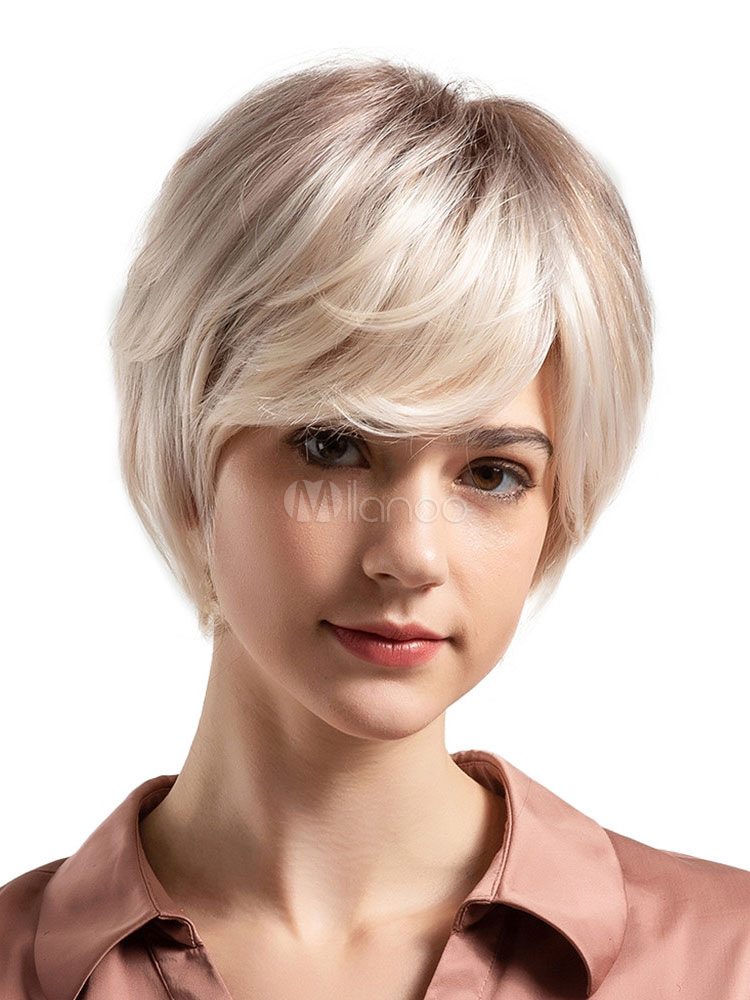 Human Hair Wigs Women Layered Short Hair Wigs With Side Swept