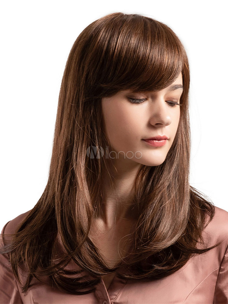 Human Hair Wigs Women Layered Long Straight Hair Wigs With Side