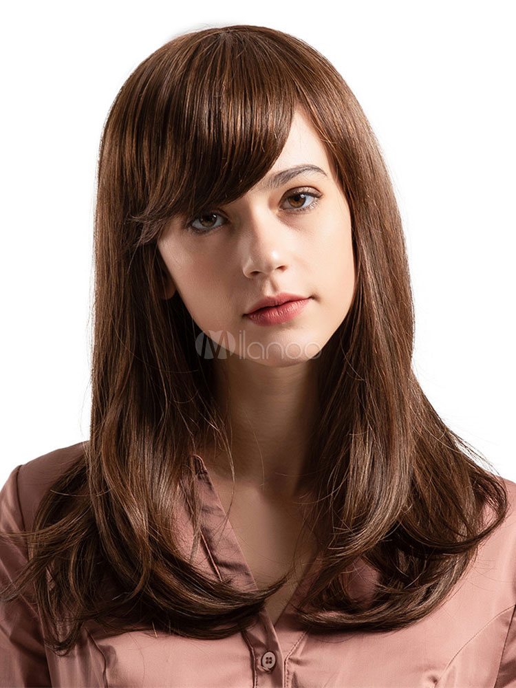 Human Hair Wigs Women Layered Long Straight Hair Wigs With Side