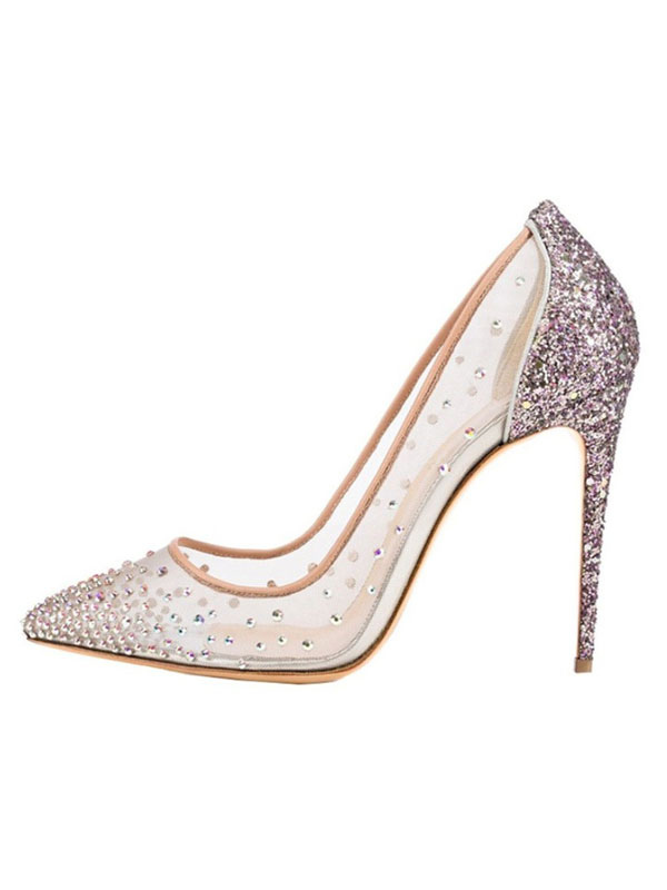 Clear Prom Heels Sparkly Wedding Pumps Pointed Toe Crystal High Heels ...