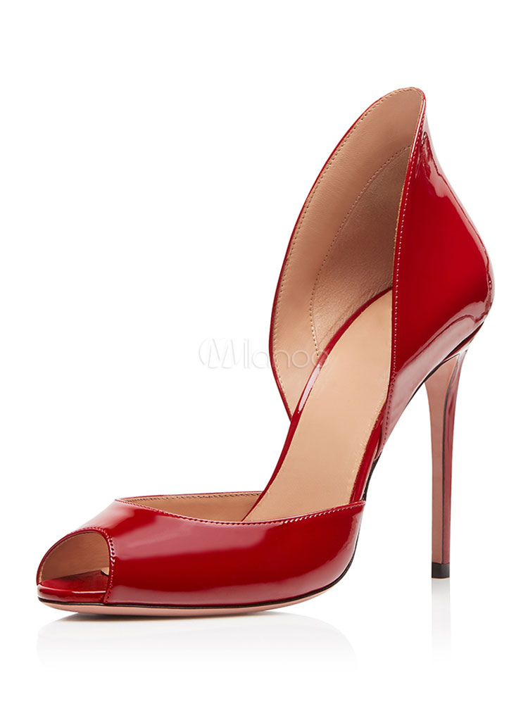 Red High Heels Women Dress Shoes Plus Size Peep Toe Stiletto Heel Pumps