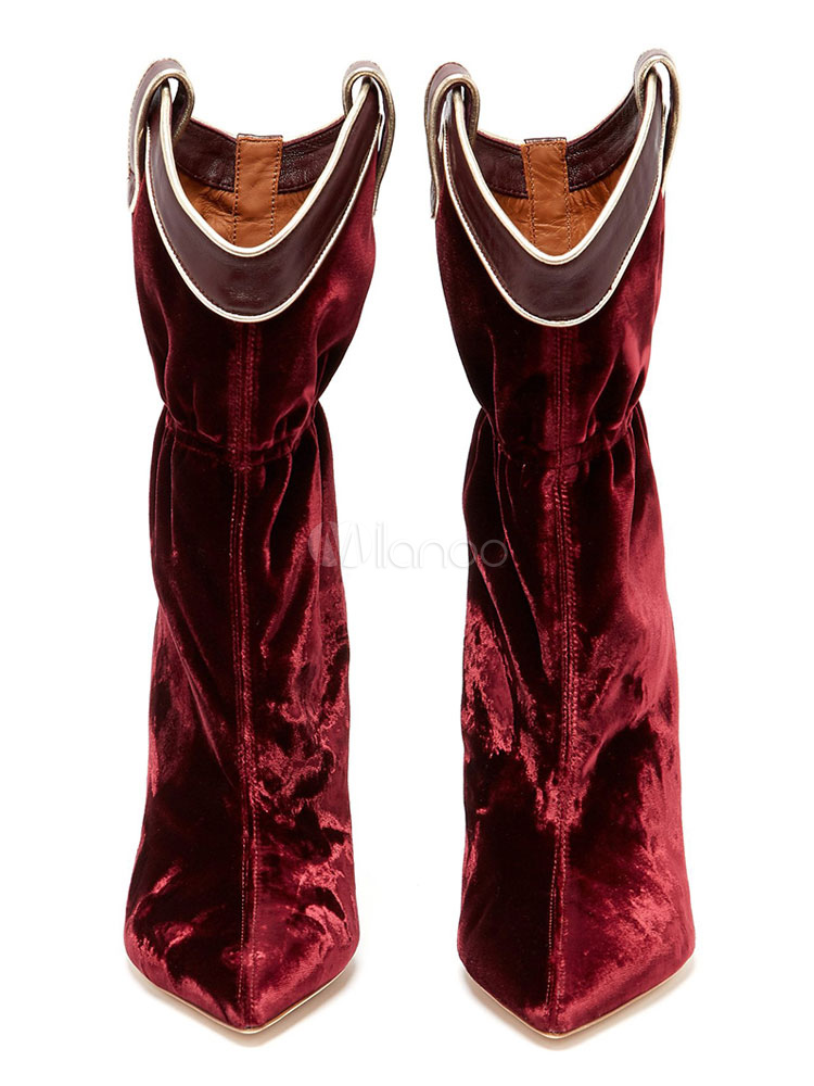 Burgundy Ankle Boots Velvet Pointed Toe Designed High Heel Booties Women Dress Shoes