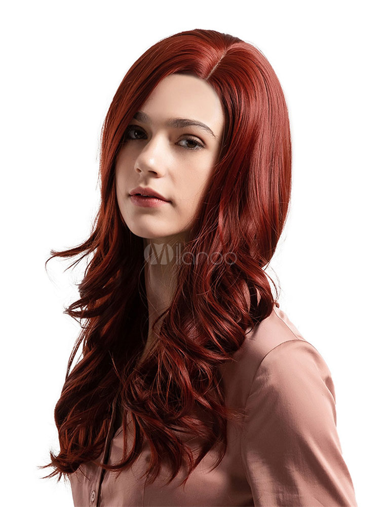 Burgundy Hair Wigs Women Long Curly Synthetic Wigs For Women - Milanoo.com