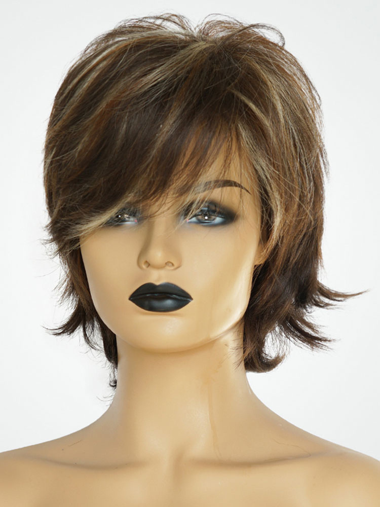 Moda Mujer Accesorios | Pelucas de cabello humano de color marrón oscuro que destacan las pelucas de pelo corto para mujeres - NF13170