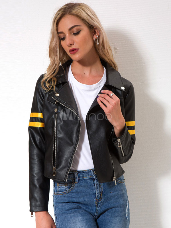 striped leather jacket womens