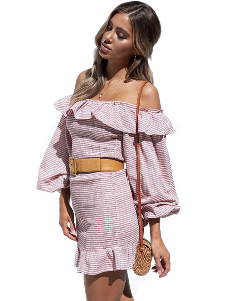 off shoulder pink bodycon dress