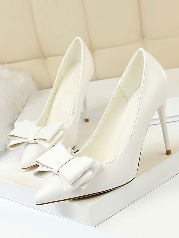 Zapatos de Mujer | Tacones altos grises en punta Bow Bow Stiletto Heel Slip en bombas para mujeres - GR74299