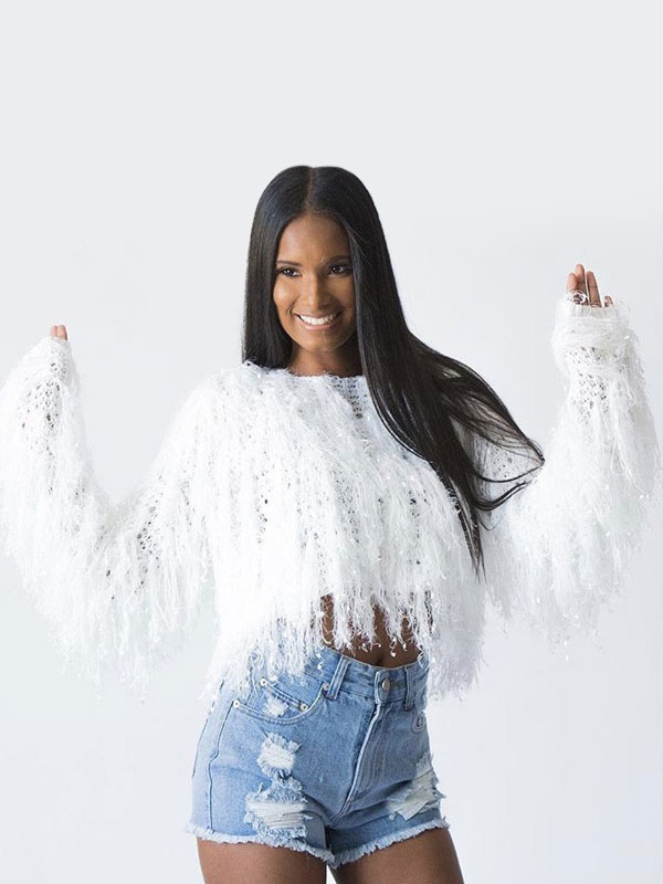 Women Fuzzy Sweater Fringe Cropped 