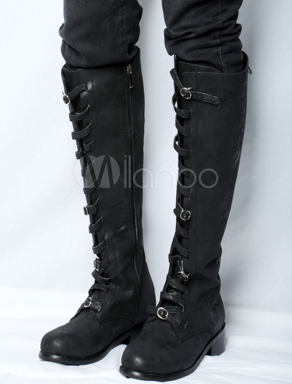 black knee high biker boots