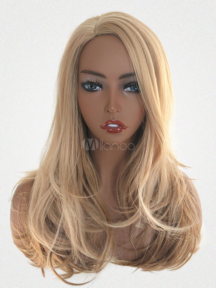 Blonde Hair Wigs Women Tousled Side Parting Long Straight