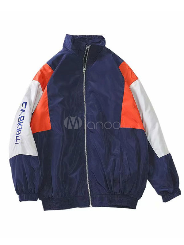 navy blue polyester casual jacket