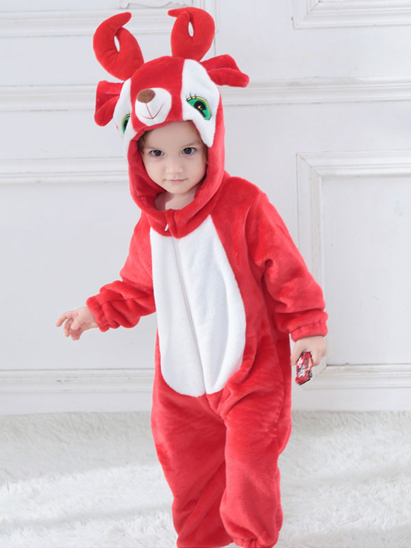 Reindeer Pajamas Kigurumi Onesie Toddlers Baby Red Winter Flannel ...