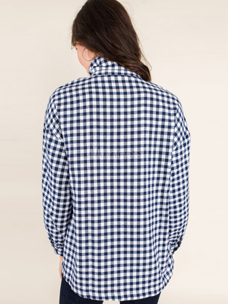 white and blue plaid shirt women's