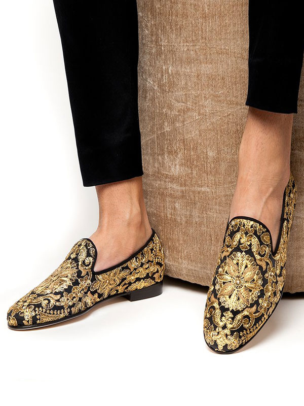 black and gold prom loafers