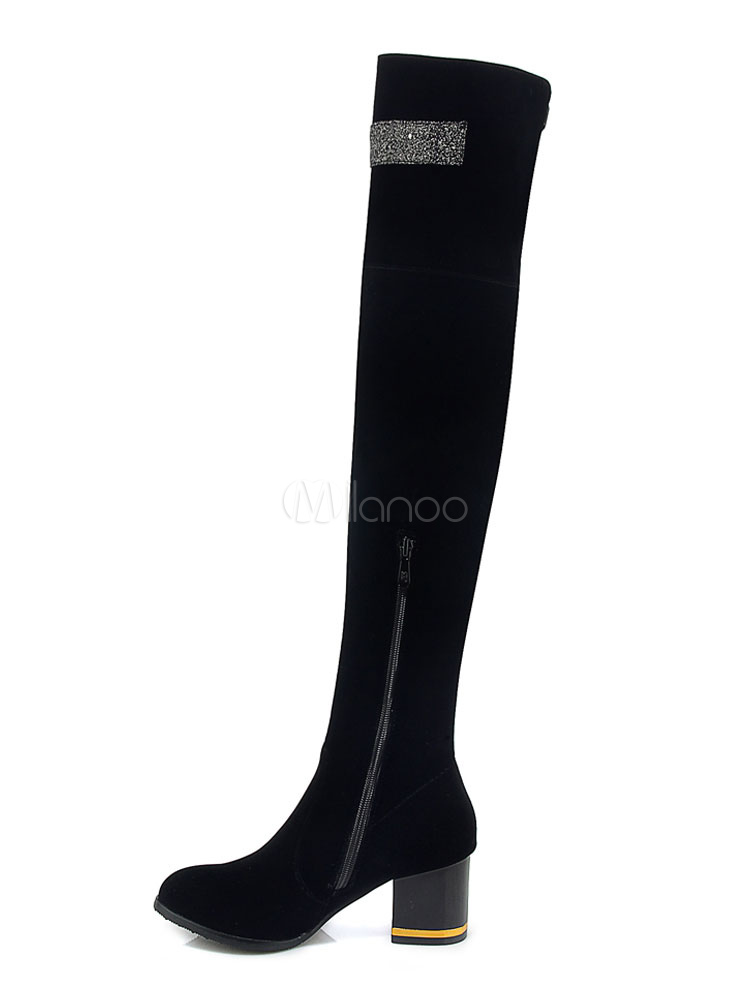 Bottes Cuissardes Daim Femme - Plateforme, Talon Épais, Bout Rond, Lacets Et Fermeture Éclair, Automne Hiver