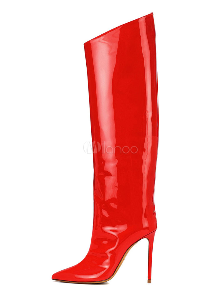 red high heel knee boots