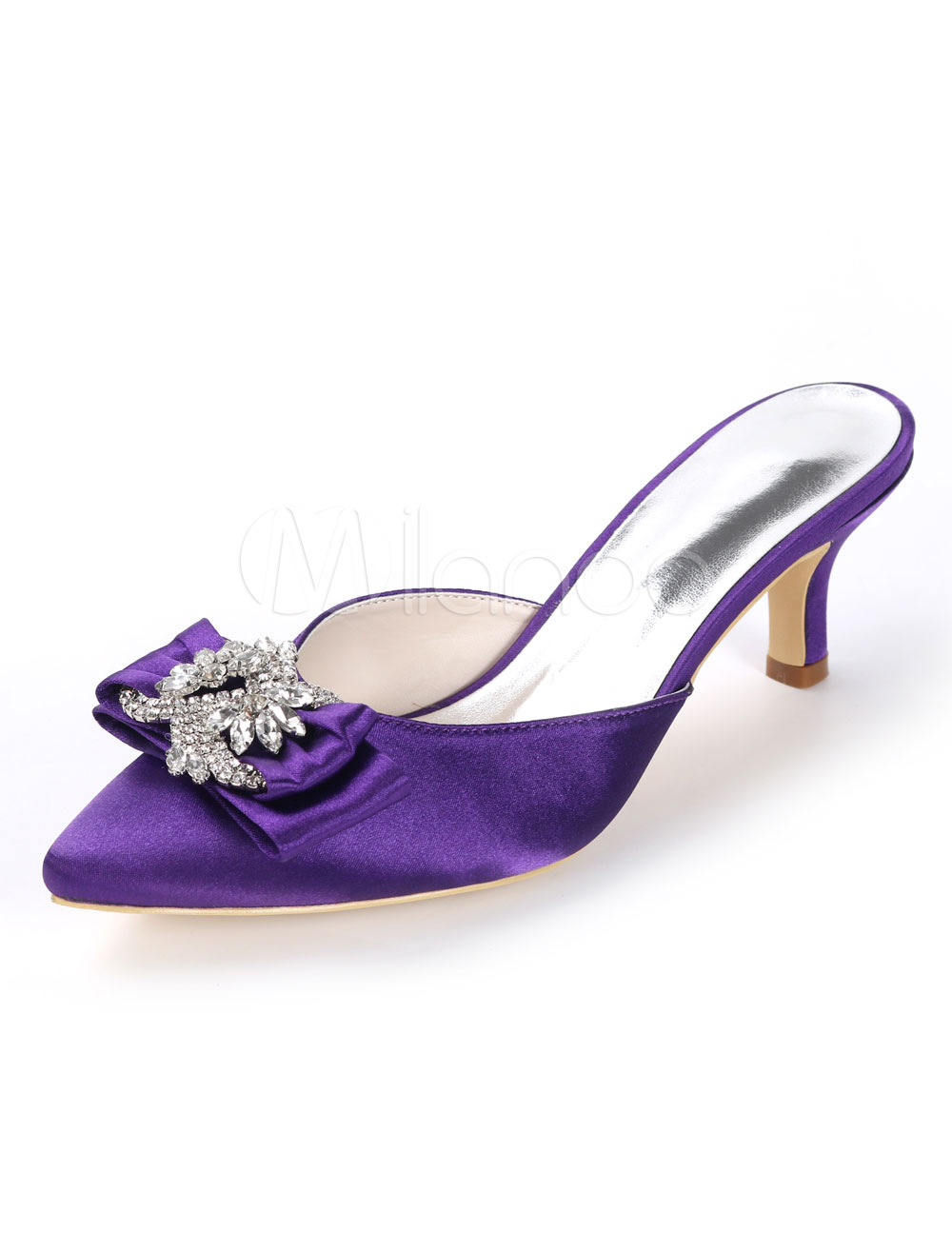 Satin Mother Shoes Purple Pointed Toe 