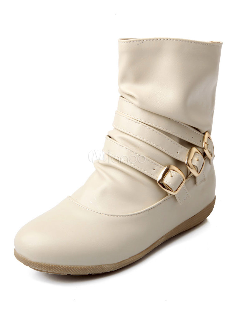 White Ankle Boots Women Round Toe 