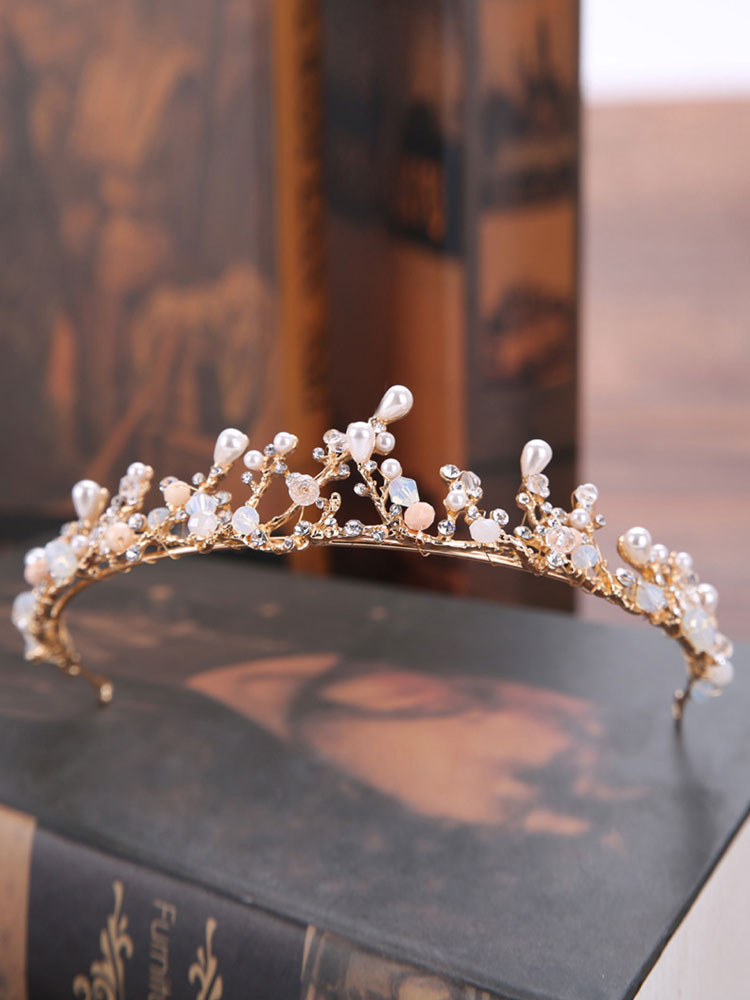 Boda Accesorios de boda | Tiara de boda Tonos de oro Princesa Diadema Rhinestones Perlas Accesorios para el cabello nupcial - CQ56341