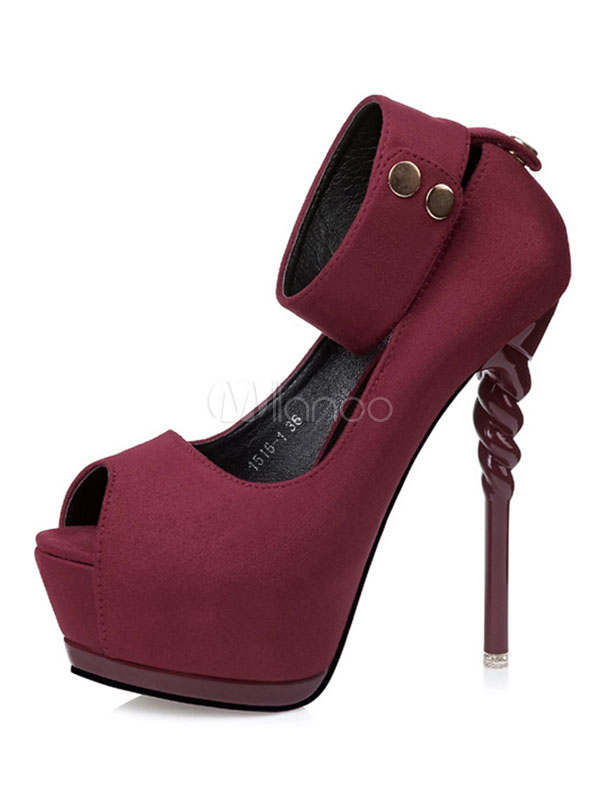 peep toe burgundy heels