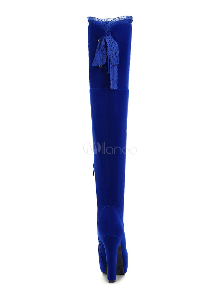 royal blue thigh high flat boots