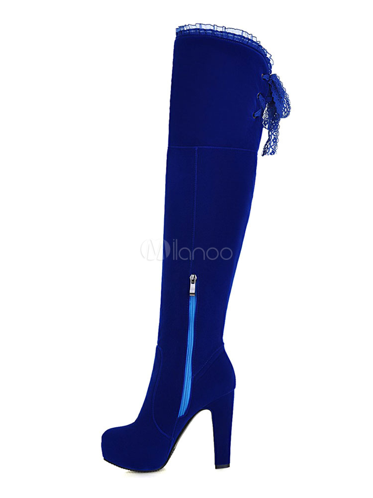 royal blue thigh high flat boots