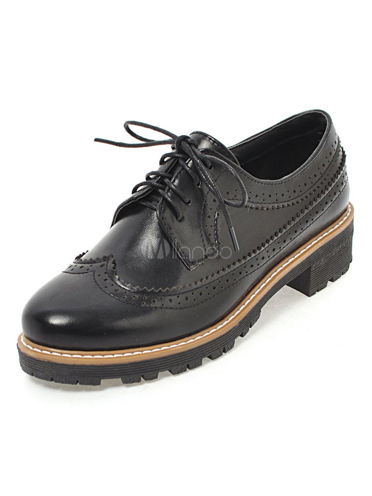 Brown Oxford Shoes Women Round Toe Lace Up Casual Shoes - Milanoo.com