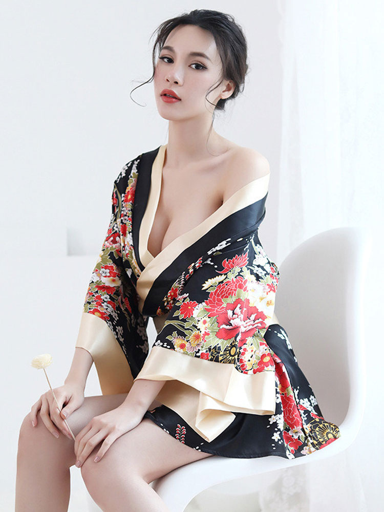 Sexy Japanese Costume Floral Kimono Lingerie For Women