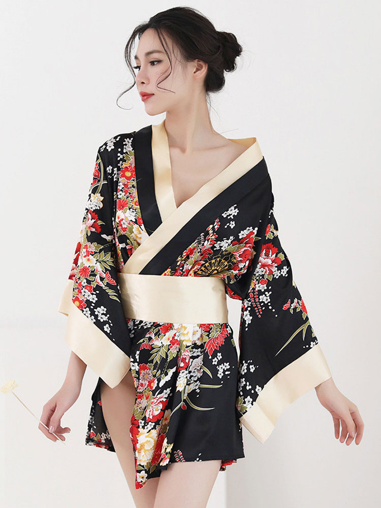 Sexy Japanese Costume Floral Kimono Lingerie For Women