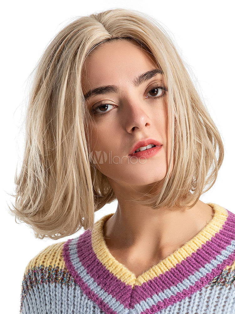 Short Hair Wigs Women Centre Parting Bob Hair Wigs Blonde